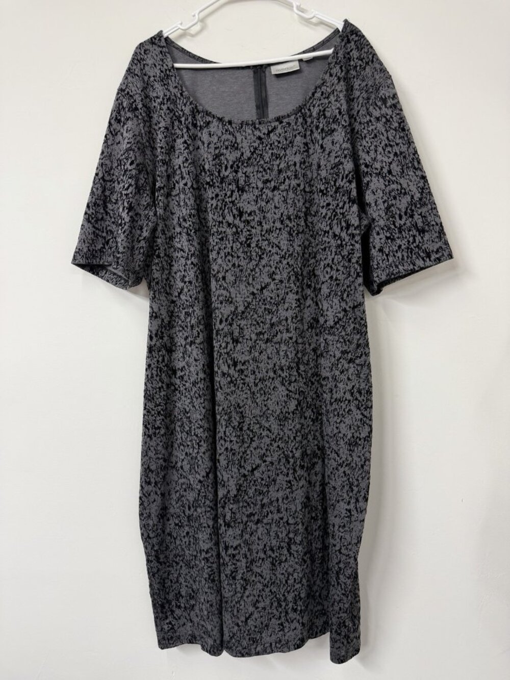 Vtg 90s Velvet Burnout Midi Dress Women’s 30/32 Black Gray Short Sleeve Stretch